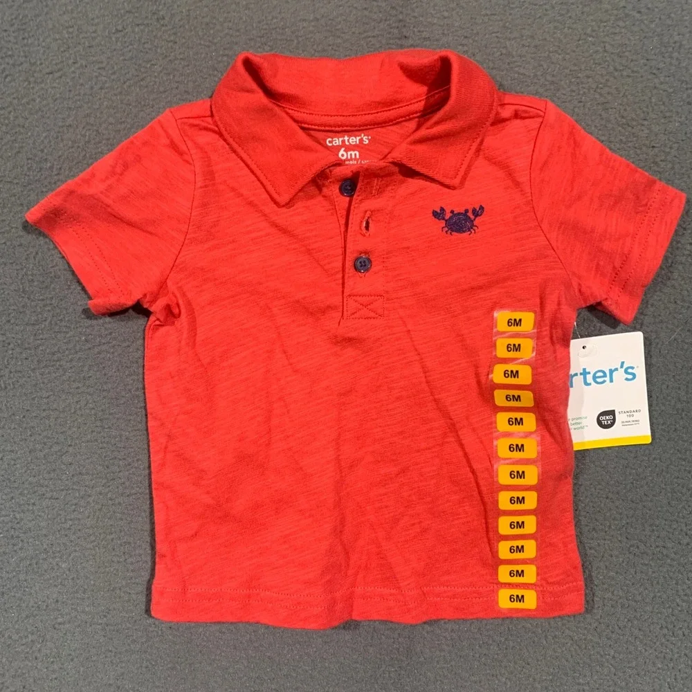 Carters Baby Boy 6M Red‎ Crab Polo Shirt and Navy Shorts 2 Piece Set NEW